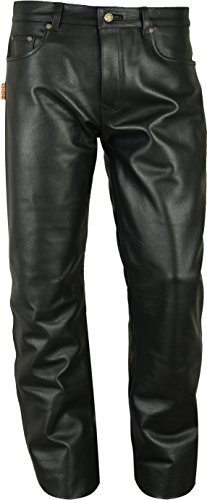 Fuente glatt Lederhose Herren Damen lang - Lederjeans Echt Leder, Lederhose Jeans 501 Schwarz- Motorrad Lederjeans- 1A Qualität Rind- Übergrößen 50 Inch (W50/L36 (125cm-128cm), Schwarz) von Lederprofi