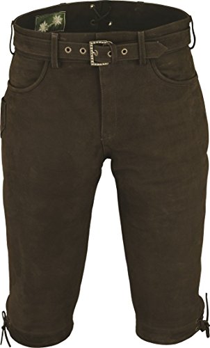 Kniebundhose Leder Nubuk-Fuente Jagd Lederhose mit Gürtel- Trachtenlederhose Herren- Damen Kniebundlederhose -Trachten Lederhose mit Gürtel in Braun und Olive, Trachtenhose Knielang (44, Braun) von Lederprofi
