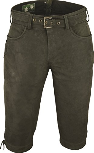 Kniebundhose Leder Nubuk-Fuente Jagd Lederhose mit Gürtel- Trachtenlederhose Herren- Damen Kniebundlederhose -Trachten Lederhose mit Gürtel in Braun und Olive, Trachtenhose Knielang (58, Olive) von Lederprofi