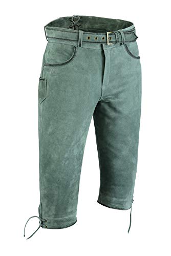 Kniebundhose Leder Nubuk-Fuente Jagdhose Leder- Trachtenlederhose Herren- Damen Kniebundlederhose -Trachten Lederhose mit Gürtel Grau, Trachtenhose Knielang Herren Damen (52, Grau) von Lederprofi