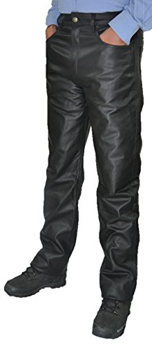 Lederhose lang Herren/Damen Fuente Lederjeans- Echtleder in festem Aniline, Lederhose Jeans 501 Schwarz- Motorrad Lederjeans (37, Schwarz) von Lederprofi