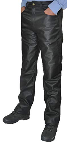 Lederhose lang Herren/Damen - Lederjeans- Echt Leder festem Aniline, Lederhose Jeans 501 Schwarz- Motorrad Lederjeans (34, Schwarz) von Lederprofi