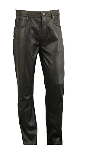 Lederjeans Damen-Lederjeans Herren - 5 Pocket Lederhose, Lederhose lang Herren Nubuk Echt Leder- Lederhose Herren lang in Inchgrößen (42, Schwarz) von Lederprofi