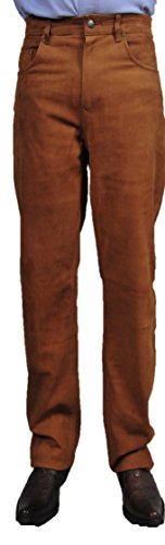 Lederjeans Herren- Lederhose Herren lang Damen echtes Skipper Nubuk Leder Büffellederhose Fuente Motorrad Biker Jagd REIT Trachten Lederhose in Cognac - überrgröße (W44/L36 (110-114cm), Cognac) von Lederprofi