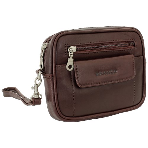 Branco Business Herren Damen Handgelenktasche Herrentasche Damentasche Tasche Gürteltasche Leder Braun von Ledershop24