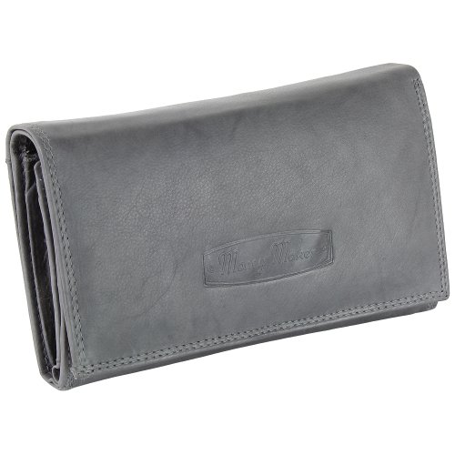Ledershop24 RFID Damen Leder Geldbörse Portemonnaie Geldbeutel - Geschenkset + exklusiven Schlüsselanhänger - Lang Grau Leder von Ledershop24