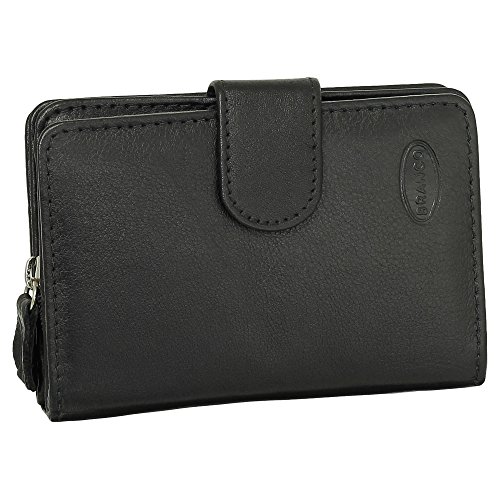 Kleine Luxus Leder Damen Geldbörse Portemonnaie Geldbeutel mit Reißverschluss 8 cm Farbe Schwarz von Ledershop24