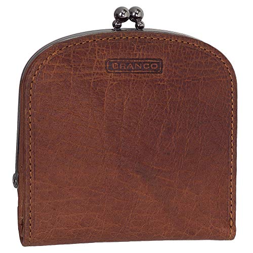 Leder Damen Geldbörse Portemonnaie Geldbeutel Bügelbörse mit Knipser 16771 Farbe Cognac von Ledershop24