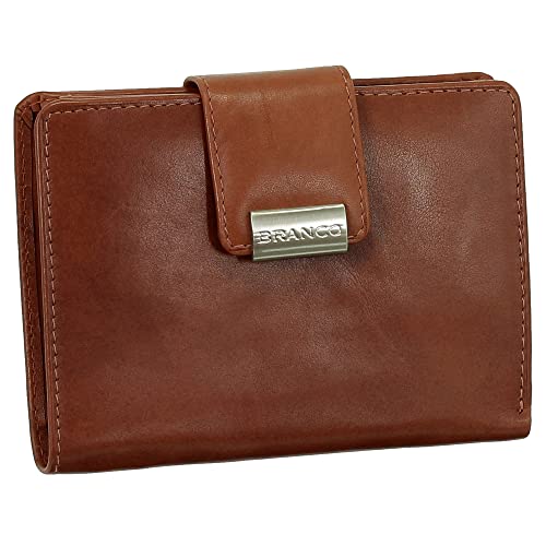 Leder Damen Geldbörse Portemonnaie Geldbeutel XXL mit Druckknopf 10 cm Farbe Rotbraun von Ledershop24
