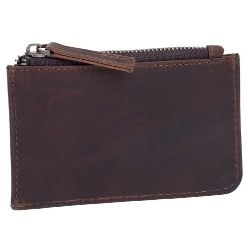 Leder Kartenetui Slim Geldbörse Geldbeutel Kartenbörse Kreditkartenetui mit Reißverschlussfach + 3 Kartenfächer 61609 Farbe Braun von Ledershop24
