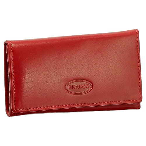 Leder Schlüsseletui Schlüsseltasche Schlüsselmappe mit 6 Haken in Silberoptik Farbe Rot von Ledershop24