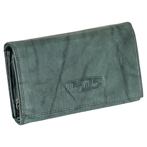 Ledershop24 RFID Damen Leder Geldbörse Portemonnaie Geldbeutel - Geschenkset + exklusiven Schlüsselanhänger - Lang Blau-Grau Leder von Ledershop24