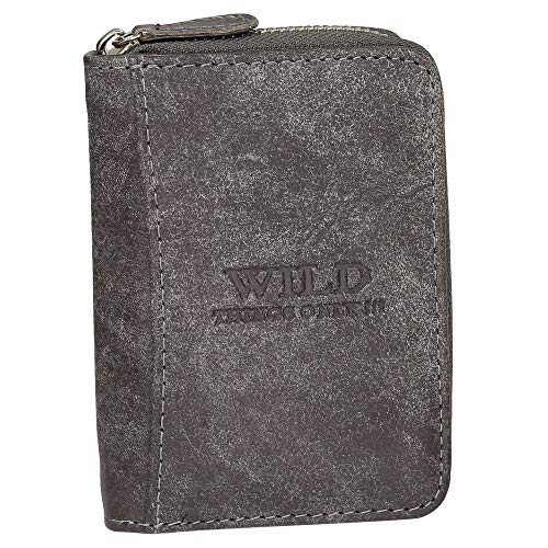 Ledershop24 Geschenkset - Reißverschuss Herren Damen Geldbörse Kleingeldbörse Minibörse Geldbeutel Münzbörse 5511 Rindsleder 9,5 cm Farbe Grau von Ledershop24