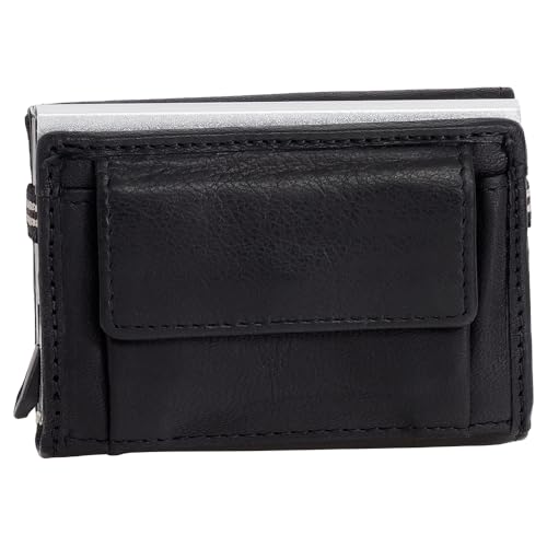 Ledershop24 Slim Wallet mit XL Münzfach & RFID-Schutz - Echt-Leder Mini Geldbörse mit Pop Up Kartenetui Geldbeutel Kreditkartenetui Schwarz mit Alu-Kartenhalter von Ledershop24