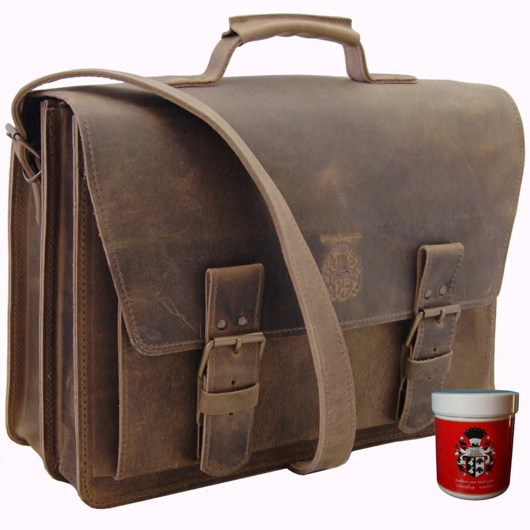 Aktentasche Laptoptasche Hertz Aus Braunem Bio-Leder, Made in Germany von Ledertaschenshop24