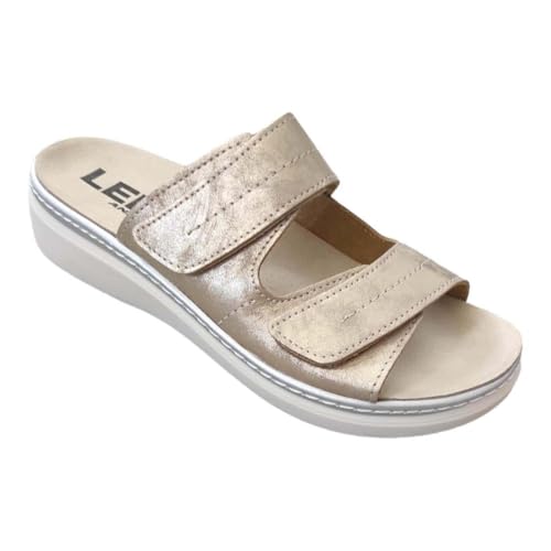 Ledi Anatomic 011-R1 Lederschuhe Sandalen Sandalette Clog Pantolette Komfortschuhe Hausschuhe, Damen, Gold, EU 40 von Ledi