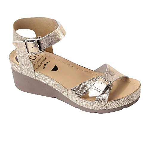 Ledi Anatomic 103-2 Lederschuhe Sandalen Sandalette Clog Pantolette Komfortschuhe Hausschuhe, Damen, Gold, EU 39 von Ledi