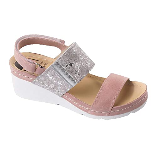 Ledi Anatomic 107-8 Lederschuhe Sandalen Sandalette Clog Pantolette Komfortschuhe Hausschuhe, Damen, Nude-Silber, EU 39 von Ledi