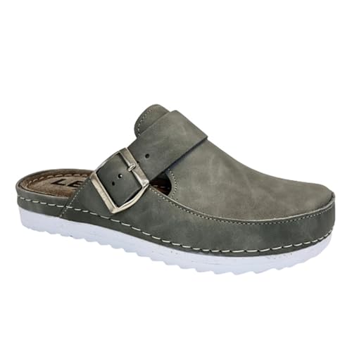 Ledi Anatomic 210-NB3 Lederschuhe Clog Pantolette Komfortschuhe Hausschuhe, Damen, Grau, EU 36 von Ledi