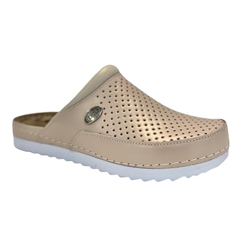Ledi Anatomic 211-B24 Lederschuhe Clog Pantolette Komfortschuhe Hausschuhe, Damen, Beige, EU 39 von Ledi
