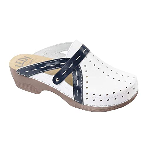 Ledi Anatomic 311-5 Lederschuhe Clog Pantolette Komfortschuhe Hausschuhe, Damen, Weiß Blau, EU 40 von Ledi