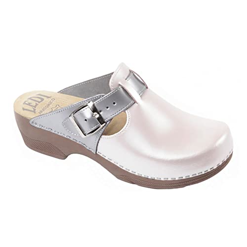 Ledi Anatomic 330-B22 Lederschuhe Clog Pantolette Komfortschuhe Hausschuhe, Damen, Perlsilber, EU 41 von Ledi