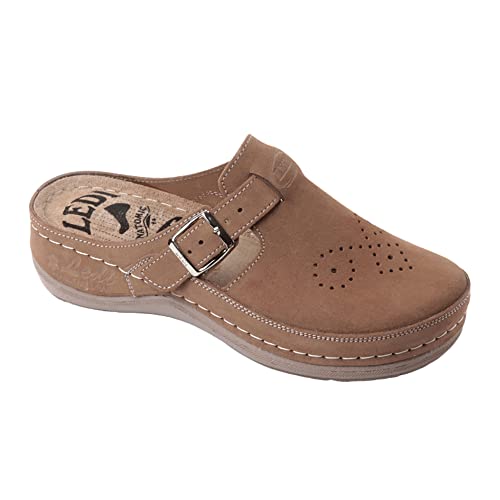 Ledi Anatomic 402-11V Lederschuhe Clog Pantolette Komfortschuhe Hausschuhe, Damen, Braun, EU 37 von Ledi