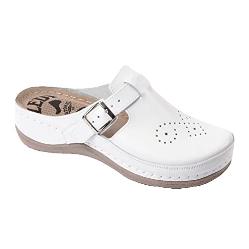 Ledi Anatomic 402-18 Lederschuhe Clog Pantolette Komfortschuhe Hausschuhe, Damen, Weiss, EU 40 von Ledi