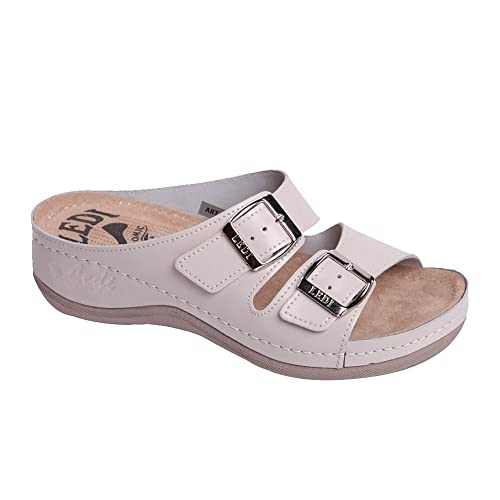 Ledi Anatomic 404-17 Lederschuhe Sandalen Sandalette Clog Pantolette Komfortschuhe Hausschuhe, Damen, Beige, EU 37 von Ledi