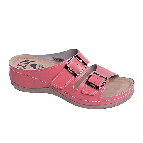Ledi Anatomic 404-27 Lederschuhe Sandalen Sandalette Clog Pantolette Komfortschuhe Hausschuhe, Damen, Lachs, EU 37 von Ledi