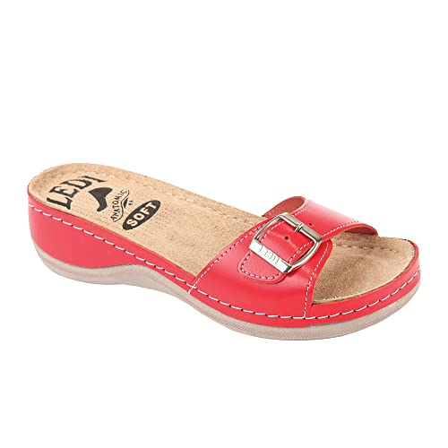 Ledi Anatomic 407-24 Lederschuhe Sandalen Sandalette Clog Pantolette Komfortschuhe Hausschuhe, Damen, Rot, EU 40 von Ledi