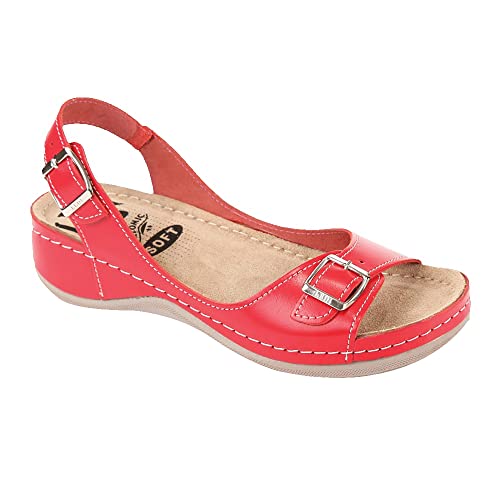 Ledi Anatomic 408-24 Lederschuhe Sandalen Sandalette Clog Pantolette Komfortschuhe Hausschuhe, Damen, Rot, EU 40 von Ledi