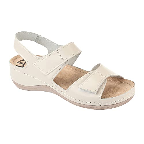 Ledi Anatomic 410-17 Lederschuhe Sandalen Sandalette Clog Pantolette Komfortschuhe Hausschuhe, Damen, Beige, EU 41 von Ledi