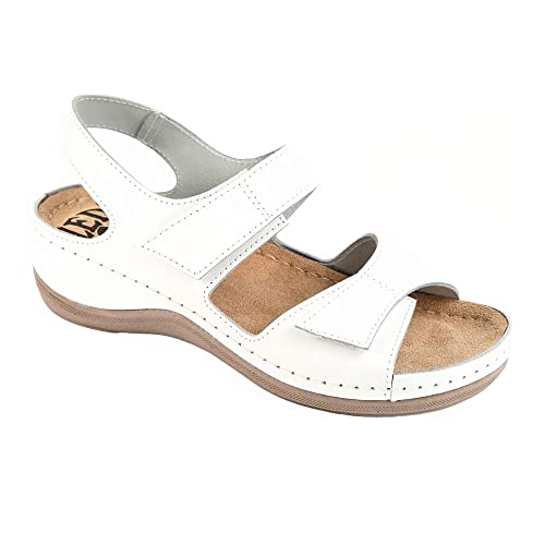 Ledi Anatomic 410-18 Lederschuhe Sandalen Sandalette Clog Pantolette Komfortschuhe Hausschuhe, Damen, Weiß, EU 40 von Ledi