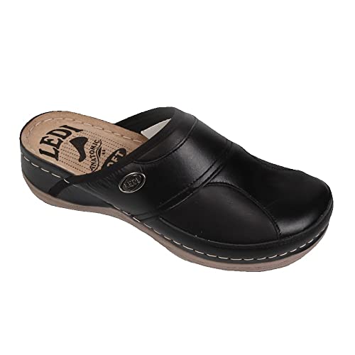 Ledi Anatomic 429-N2 Lederschuhe Clog Pantolette Komfortschuhe Hausschuhe, Damen, Schwarz, EU 41 von Ledi