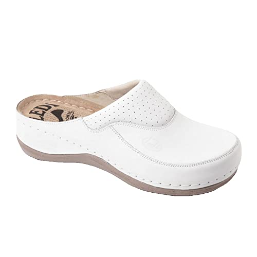 Ledi Anatomic 430-18 Lederschuhe Clog Pantolette Komfortschuhe Hausschuhe, Damen, Weiß, EU 40 von Ledi