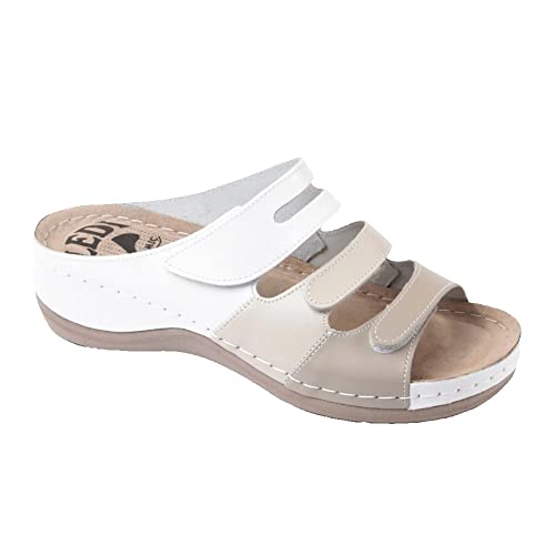 Ledi Anatomic 432-6 Lederschuhe Sandalen Sandalette Clog Pantolette Komfortschuhe Hausschuhe, Damen, Weiß-Beige, EU 41 von Ledi