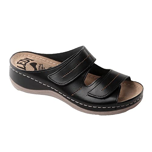 Ledi Anatomic 434-10 Lederschuhe Sandalen Sandalette Clog Pantolette Komfortschuhe Hausschuhe, Damen, Schwarz, EU 39 von Ledi