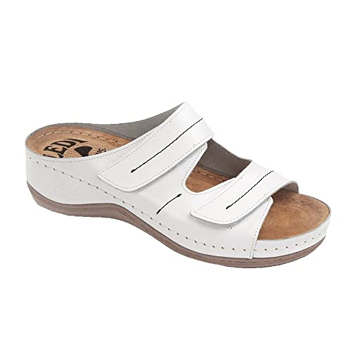 Ledi Anatomic 434-18 Lederschuhe Sandalen Sandalette Clog Pantolette Komfortschuhe Hausschuhe, Damen, Weiß, EU 39 von Ledi