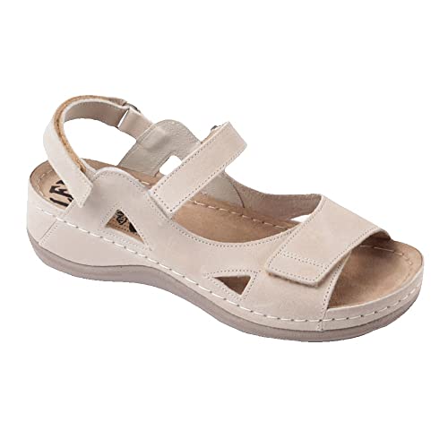 Ledi Anatomic 435-OR48 Lederschuhe Sandalen Sandalette Clog Pantolette Komfortschuhe Hausschuhe, Damen, Beige, EU 38 von Ledi