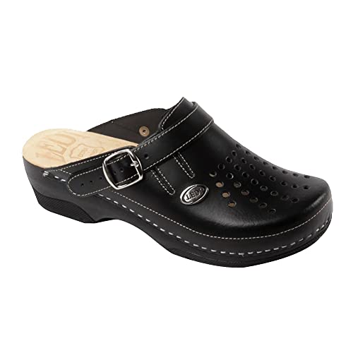 Ledi Anatomic 552-10 Lederschuhe Clog Pantolette Komfortschuhe Hausschuhe, Damen, Schwarz, EU 36 von Ledi
