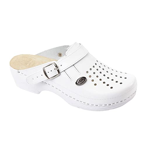 Ledi Anatomic 552-18 Lederschuhe Clog Pantolette Komfortschuhe Hausschuhe, Damen, Weiß, EU 37 von Ledi