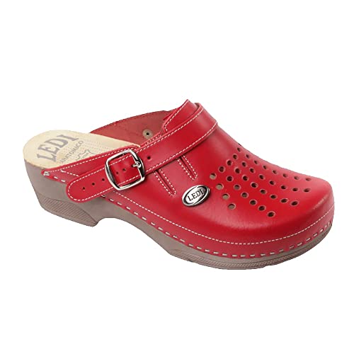 Ledi Anatomic 552-24 Lederschuhe Clog Pantolette Komfortschuhe Hausschuhe, Damen, Rot, EU 39 von Ledi