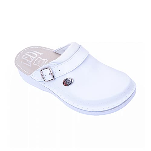 Ledi Anatomic 663-N18 Lederschuhe Clog Pantolette Komfortschuhe Hausschuhe, Damen, Weiß-NH, EU 41 von Ledi