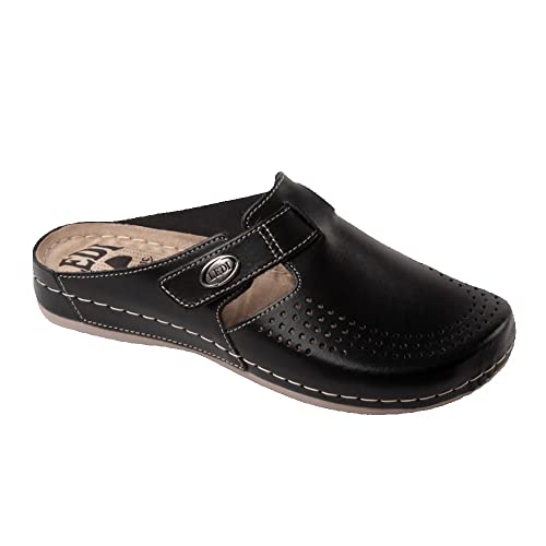 Ledi Anatomic 710-10 Lederschuhe Clog Pantolette Komfortschuhe Hausschuhe, Damen, Schwarz, EU 37 von Ledi