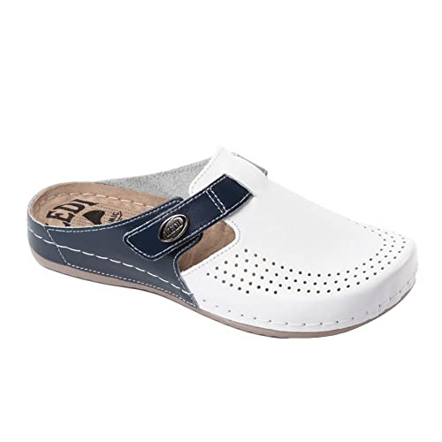 Ledi Anatomic 710-189 Lederschuhe Clog Pantolette Komfortschuhe Hausschuhe, Damen, Weiß Blau, EU 37 von Ledi