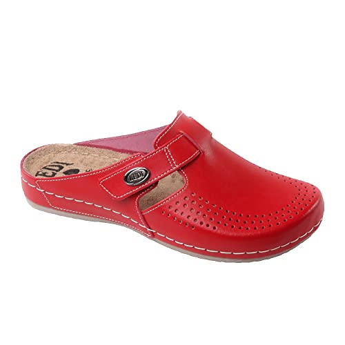 Ledi Anatomic 710-24 Lederschuhe Clog Pantolette Komfortschuhe Hausschuhe, Damen, Rot, EU 37 von Ledi