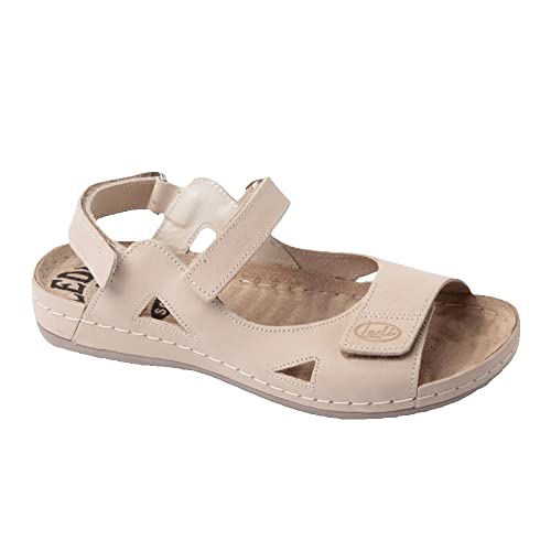 Ledi Anatomic 729-OR48 Lederschuhe Sandalen Sandalette Clog Pantolette Komfortschuhe Hausschuhe, Damen, Beige, EU 39 von Ledi