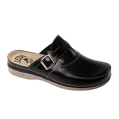 Ledi Anatomic 802-10 Lederschuhe Clog Pantolette Komfortschuhe Hausschuhe, Herren, Schwarz, EU 44 von Ledi