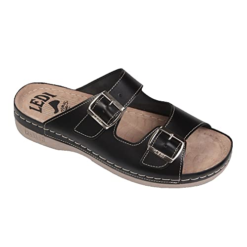 Ledi Anatomic 804-10 Lederschuhe Sandalen Sandalette Clog Pantolette Komfortschuhe Hausschuhe, Herren, Schwarz, EU 42 von Ledi